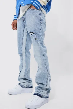 boohooMAN Slim Flare Distressed Gusset Panel Jeans | UK| Trousers|Jeans