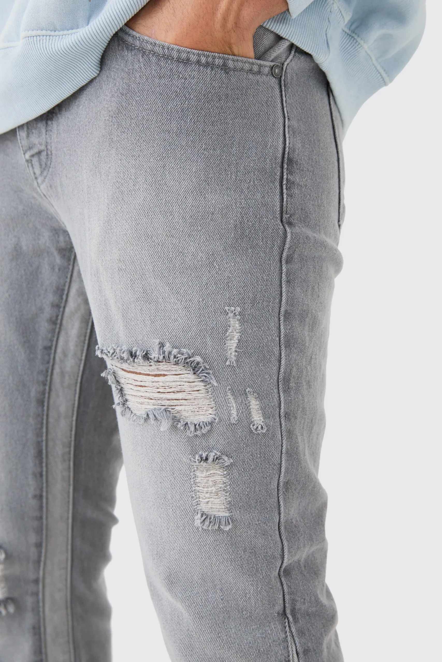 boohooMAN Slim Flare Distressed Gusset Panel Jeans | UK| Trousers|Jeans