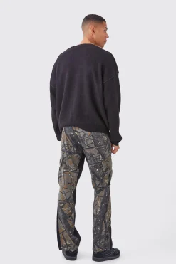boohooMAN Slim Flare Forrest Camo Gusset Cargo Trouser | UK| Trousers|Cargos