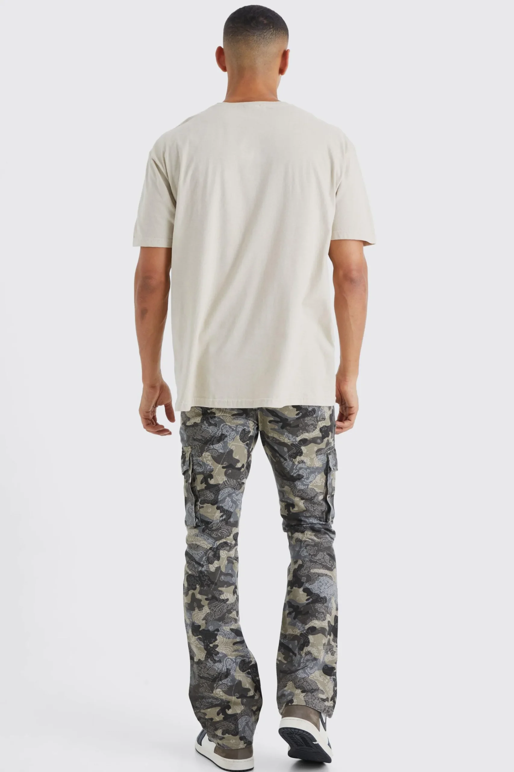 boohooMAN Slim Flare Gusset Camo Bandana Cargo Trouser | UK| Trousers|Cargos