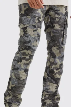 boohooMAN Slim Flare Gusset Camo Bandana Cargo Trouser | UK| Trousers|Cargos
