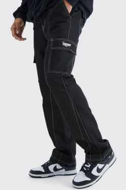 boohooMAN Slim Flare Gusset Contrast Stitch Cargo Trouser | UK| Trousers|Cargos