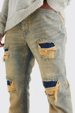 boohooMAN Slim Flare Rigid Multi Rip & Repair Jean | UK| Trousers|Jeans