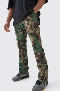 boohooMAN Slim Flare Ripstop Camo Cargo Trouser With Zip Gusset | UK| Trousers