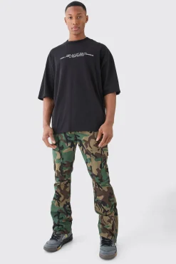 boohooMAN Slim Flare Ripstop Camo Cargo Trouser With Zip Gusset | UK| Trousers