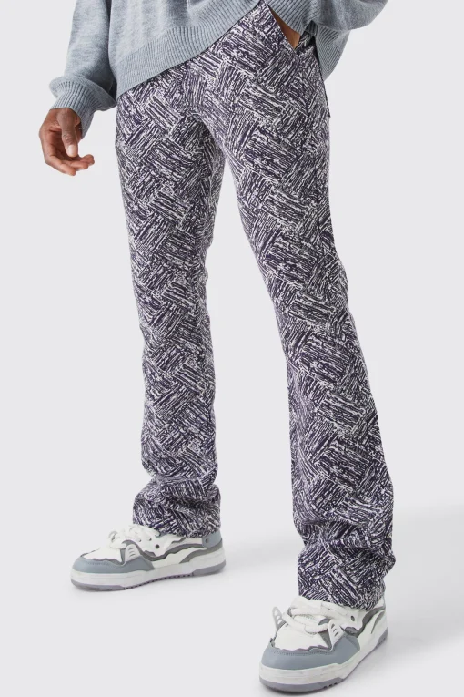 boohooMAN Slim Flare Tapestry Trouser | UK| Trousers