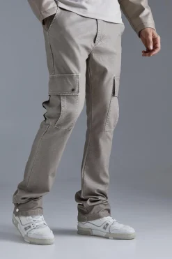 boohooMAN Slim Flare Washed Pu Cargo Popper Hem Trouser | UK| Trousers|Cargos