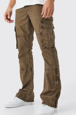 boohooMAN Slim Flare Zip Gusset Overdye Acid Wash Cargo Trouser | UK| Trousers|Cargos