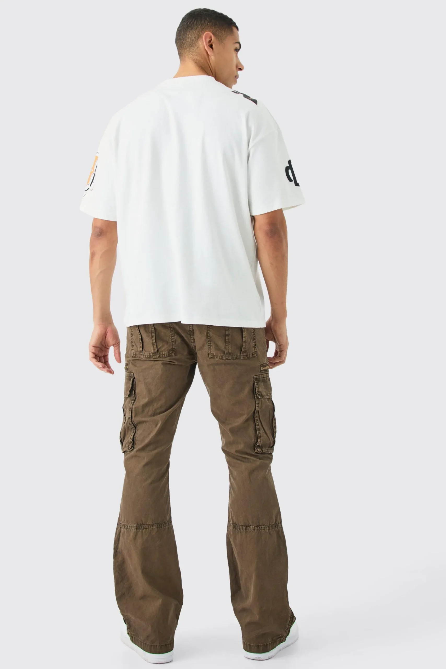 boohooMAN Slim Flare Zip Gusset Overdye Acid Wash Cargo Trouser | UK| Trousers|Cargos