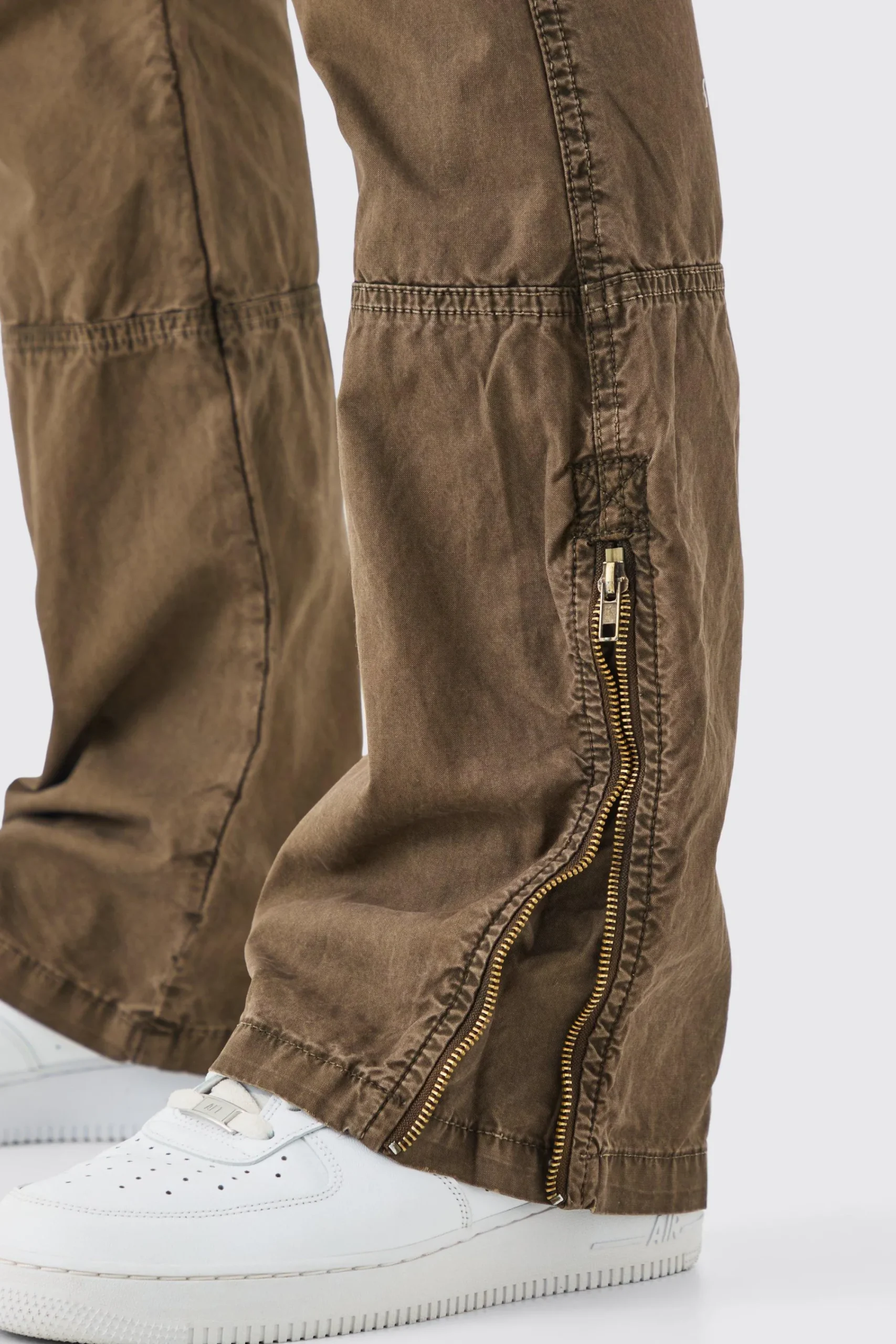 boohooMAN Slim Flare Zip Gusset Overdye Acid Wash Cargo Trouser | UK| Trousers|Cargos