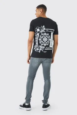 Slim Floral Back Print T-Shirt | UK^boohooMAN Clearance