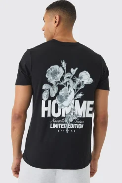 Slim Homme Floral Back Print T-Shirt | UK^boohooMAN New