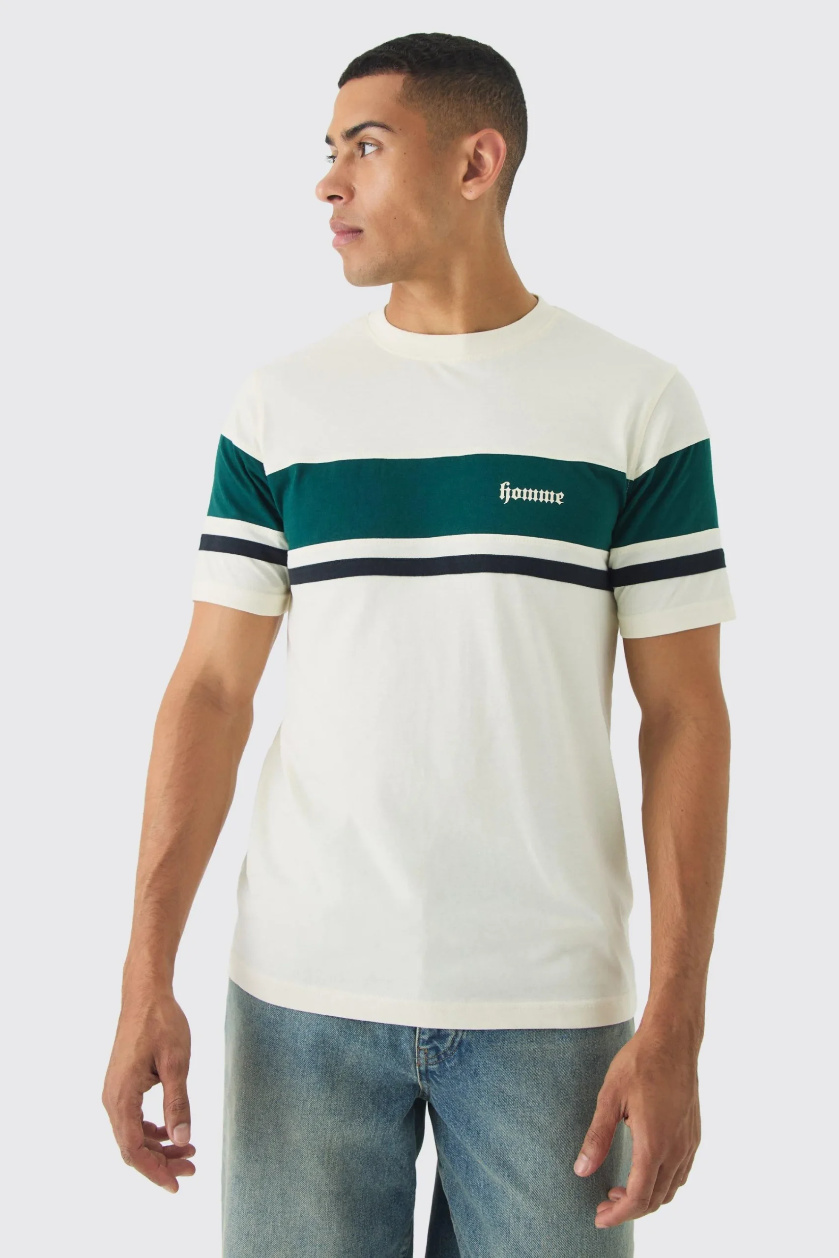 Slim Homme Script Colour Block T-shirt | UK^boohooMAN Clearance