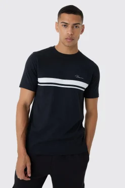 Slim Homme Script Colour Block T-shirt | UK^boohooMAN Online