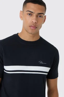 Slim Homme Script Colour Block T-shirt | UK^boohooMAN Online