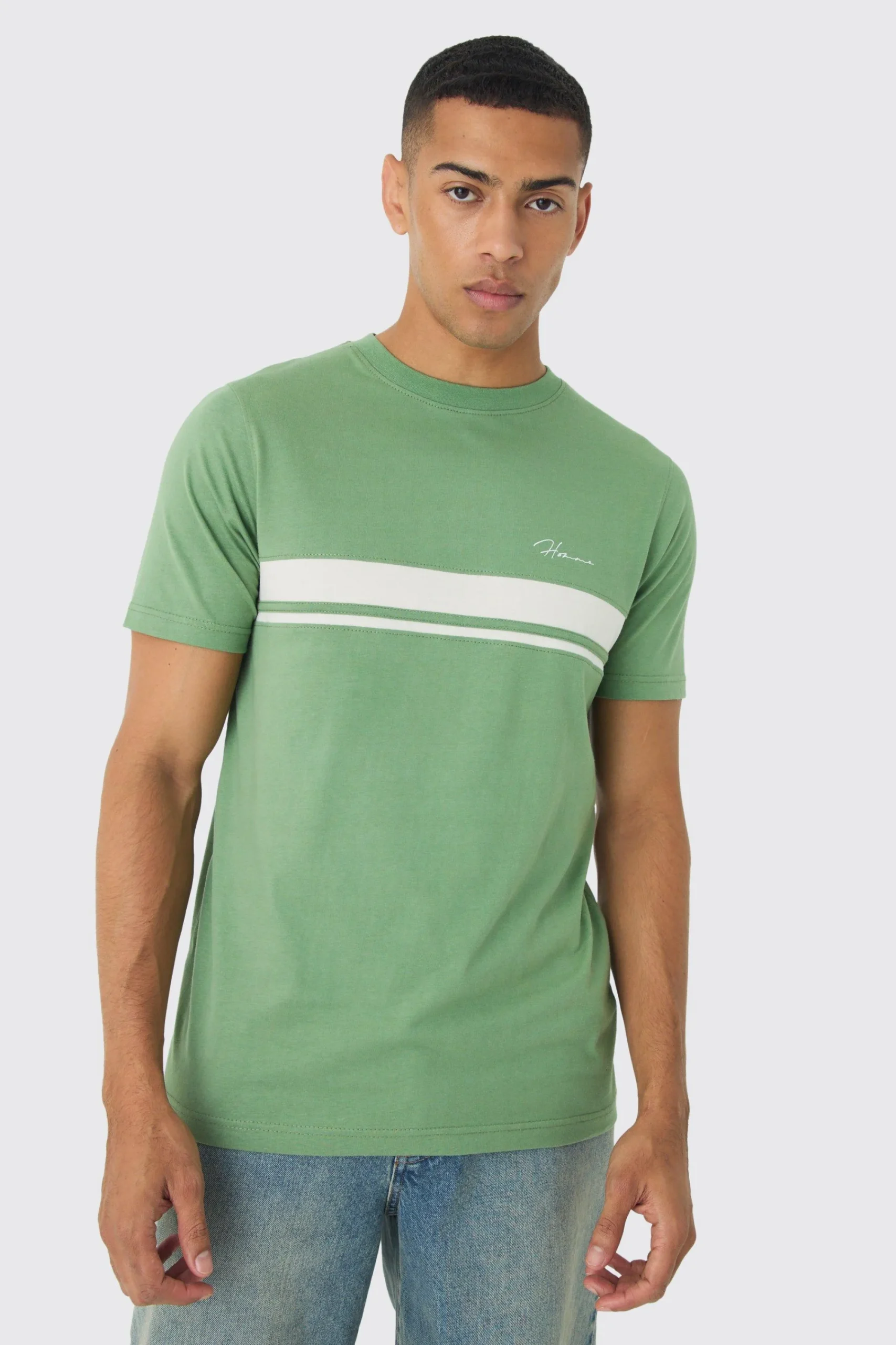 Slim Homme Script Colour Block T-shirt | UK^boohooMAN Hot