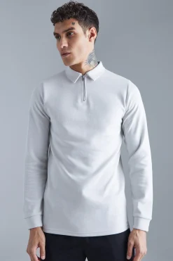 Slim Interlock Long Sleeved Polo | UK^boohooMAN Clearance