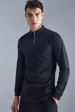 Slim Interlock Long Sleeved Polo | UK^boohooMAN Online