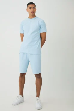 boohooMAN Slim Jacquard Stripe T-shirt & Short Set | UK| Sets & Co-Ords|Tracksuits
