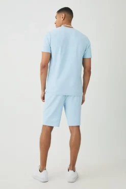 boohooMAN Slim Jacquard Stripe T-shirt & Short Set | UK| Sets & Co-Ords|Tracksuits