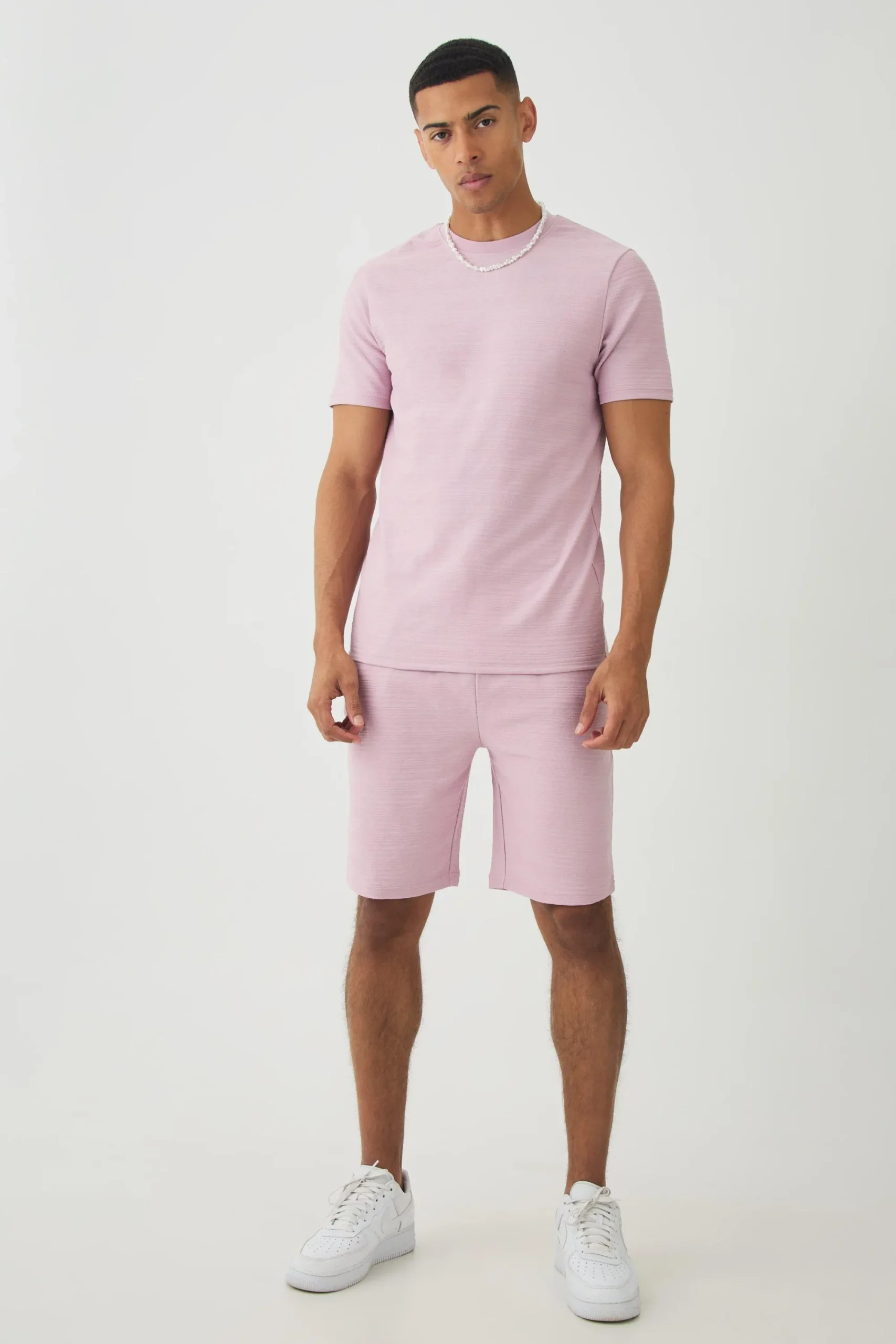 boohooMAN Slim Jacquard Stripe T-shirt & Short Set | UK| Sets & Co-Ords|Tracksuits