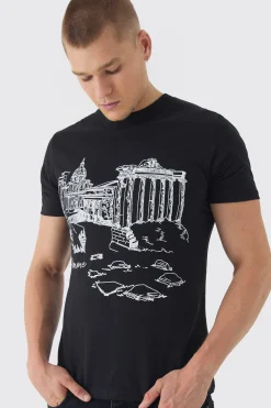 Slim Landscape Stencil Print T-Shirt | UK^boohooMAN Clearance
