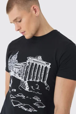 Slim Landscape Stencil Print T-Shirt | UK^boohooMAN Clearance