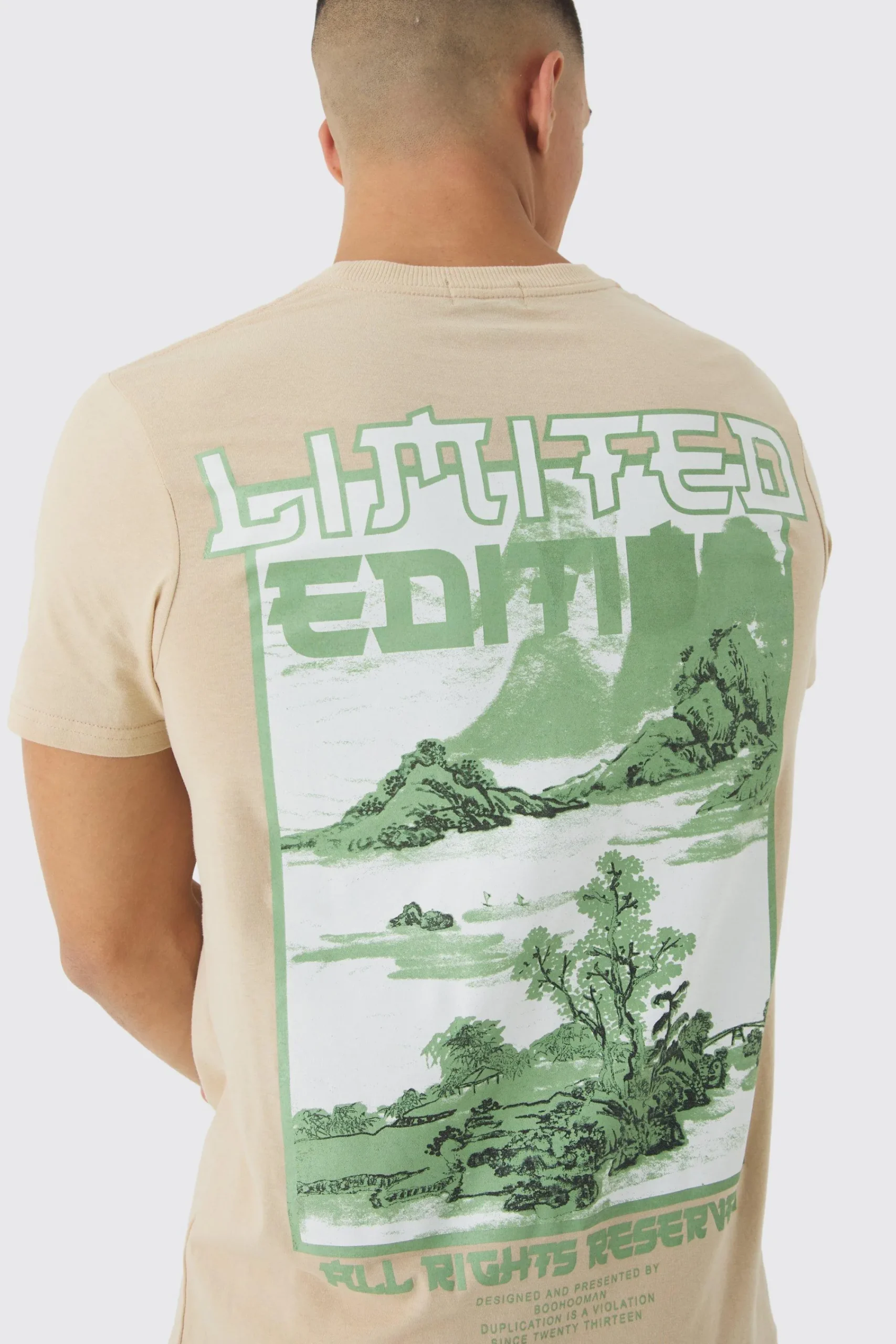 Slim Limited Edition Landscape Back Print T-Shirt | UK^boohooMAN