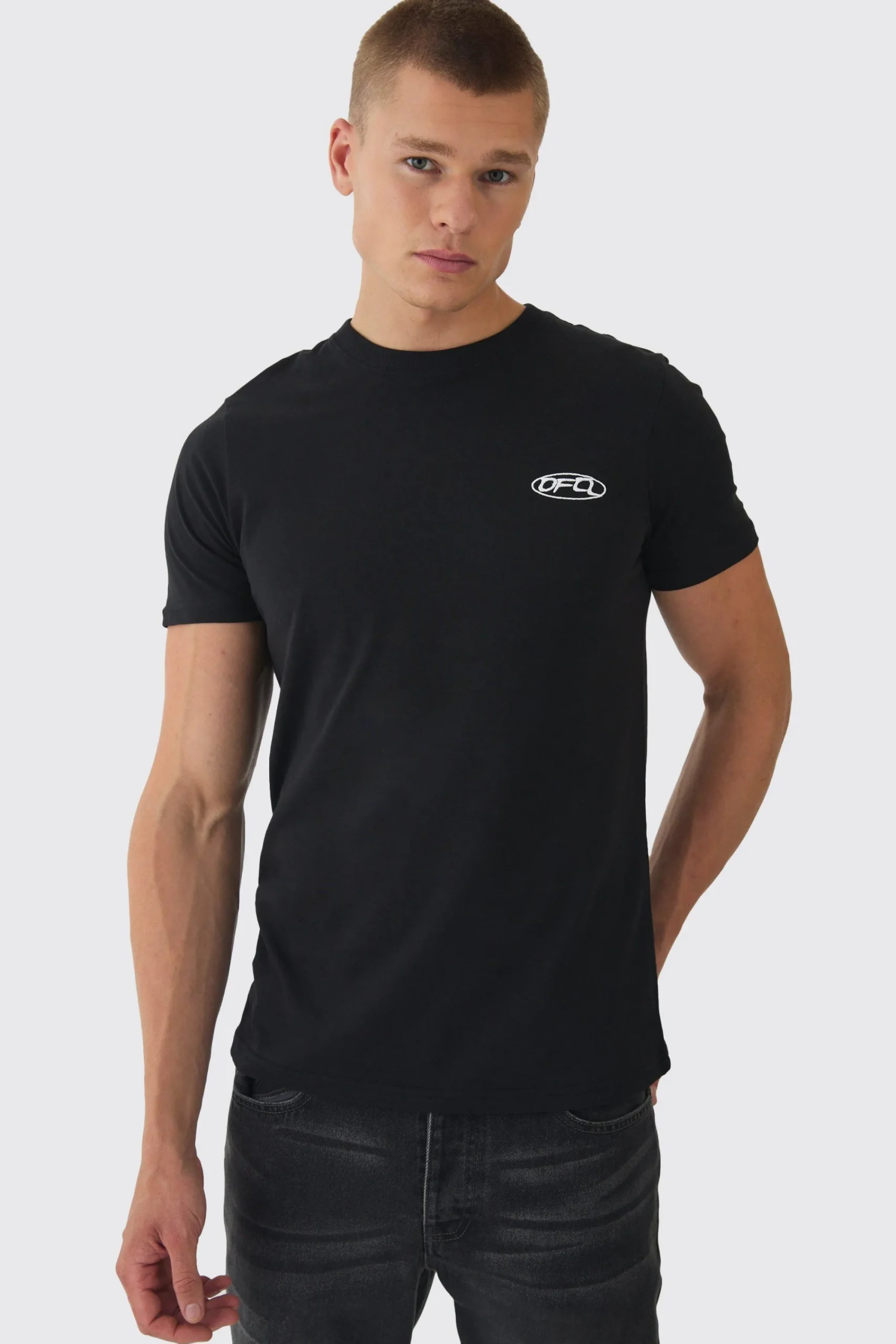 Slim OFCL Chest Embroidery T-Shirt | UK^boohooMAN Clearance