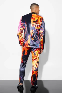 boohooMAN Slim Printed Velour Suit | UK| Suits & Tailoring