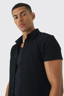 boohooMAN Slim Revere Short Sleeve Textured Shirt | UK| Shirts