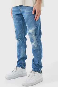 boohooMAN Slim Rigid All Over Paint Detail Knee Ripped Jeans | UK| Trousers|Jeans