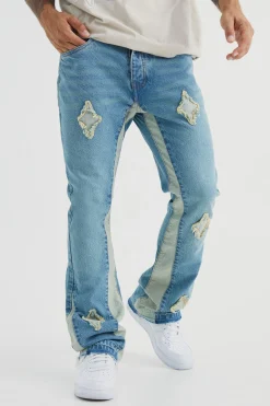 boohooMAN Slim Rigid Flare Applique Panel Jeans | UK| Trousers|Jeans