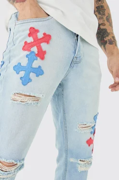 boohooMAN Slim Rigid Flare Applique Jeans In | UK| Trousers|Jeans