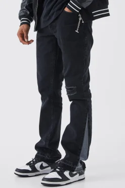 boohooMAN Slim Rigid Flare Contrast Gusset Rip Jeans | UK| Trousers|Jeans