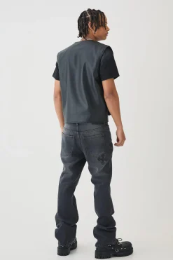 boohooMAN Slim Rigid Flare Cross Embroidered Jeans | UK| Trousers|Jeans