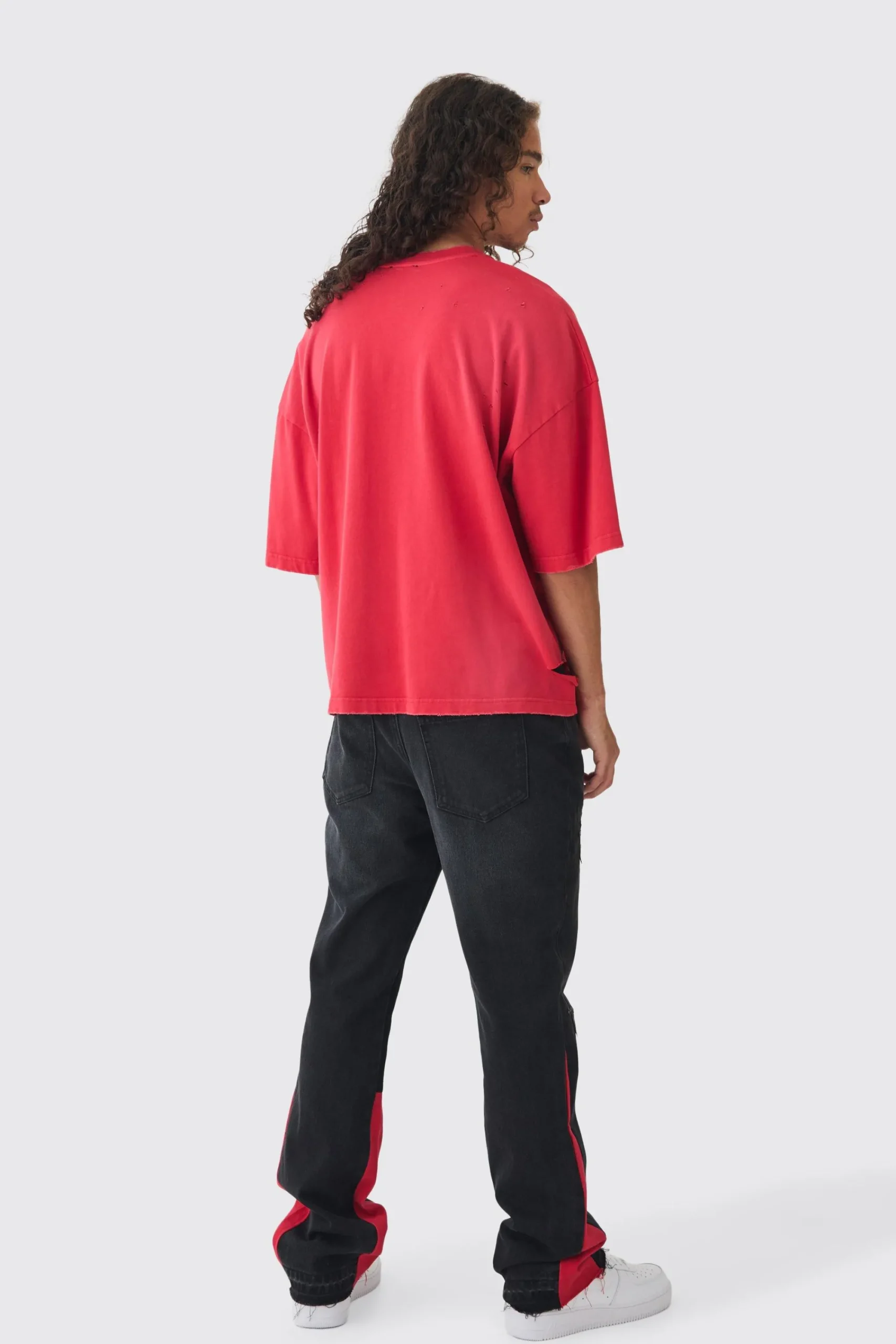 boohooMAN Slim Rigid Flare Cross Pu Applique Washed Jeans | UK| Trousers|Jeans