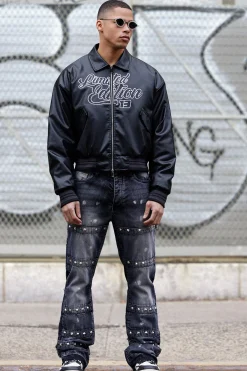 boohooMAN Slim Rigid Flare Embellished Strap Detail Jeans In | UK| Trousers|Jeans