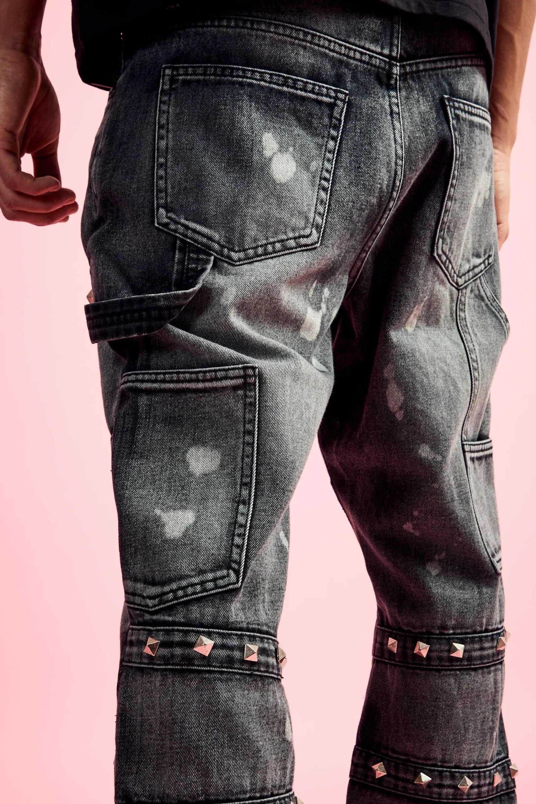 boohooMAN Slim Rigid Flare Embellished Strap Detail Jeans In | UK| Trousers|Jeans