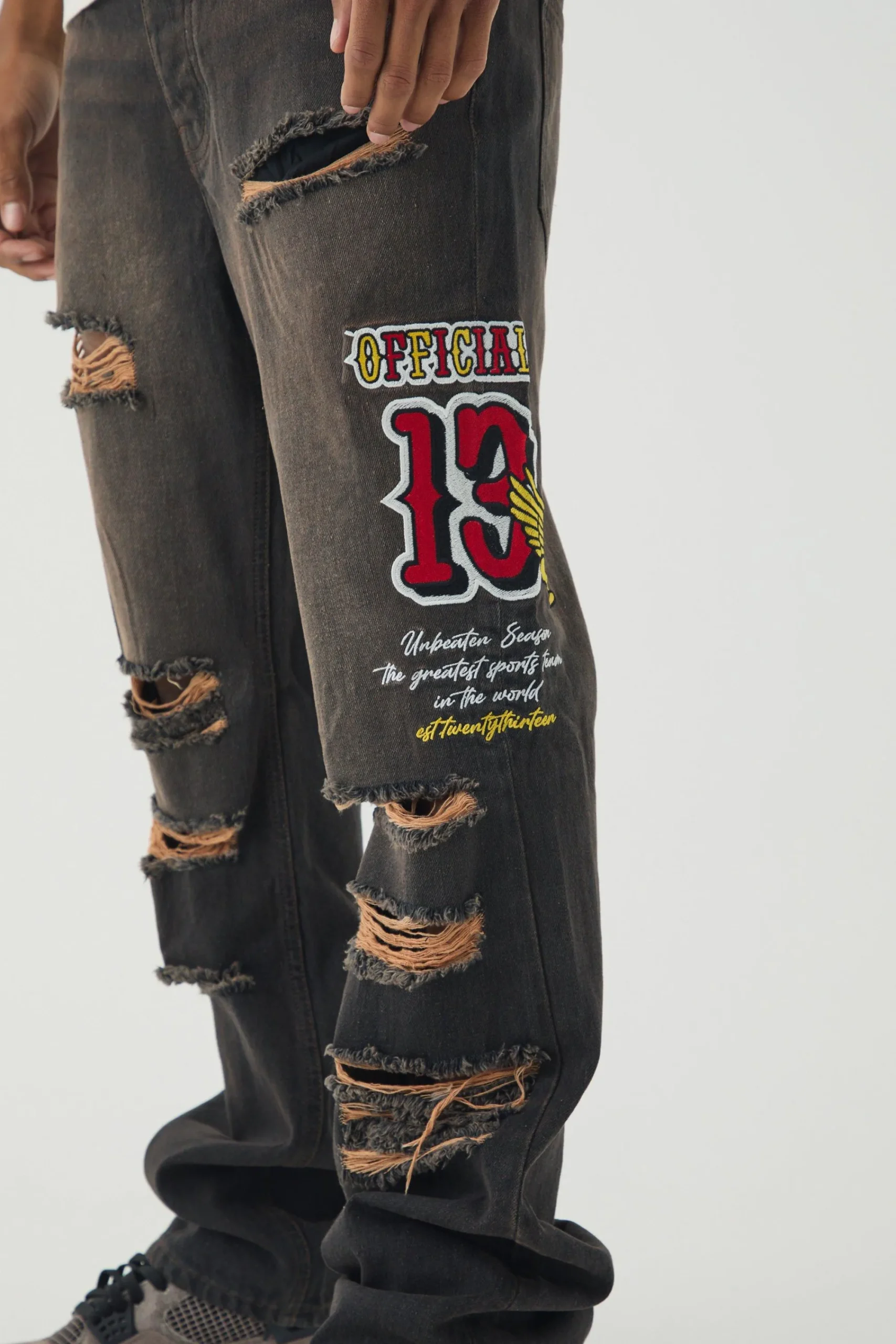 boohooMAN Slim Rigid Flare Varsity Applique Wash Jeans | UK| Trousers|Jeans