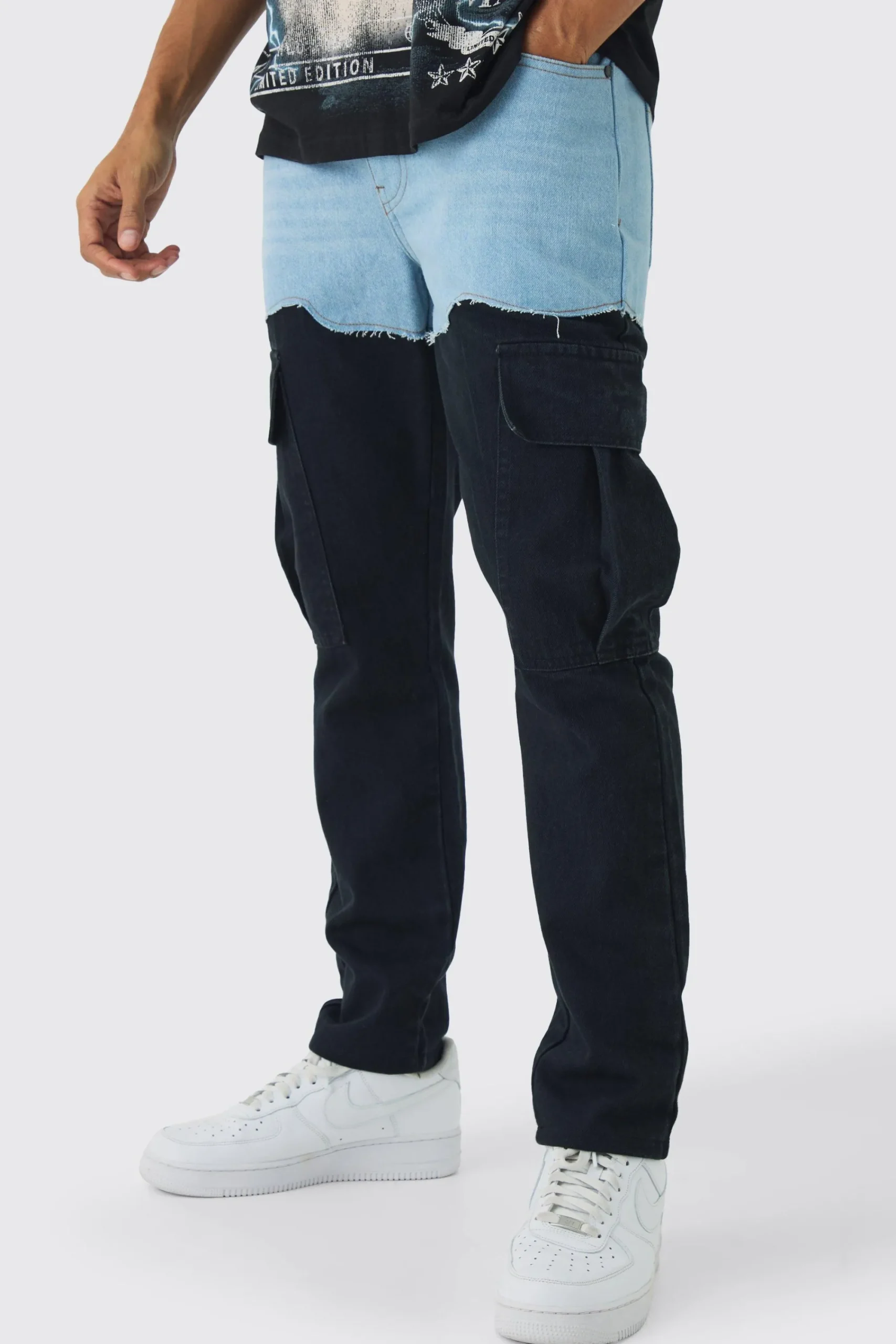 boohooMAN Slim Rigid Spliced Cargo Denim Jeans | UK| Trousers|Jeans