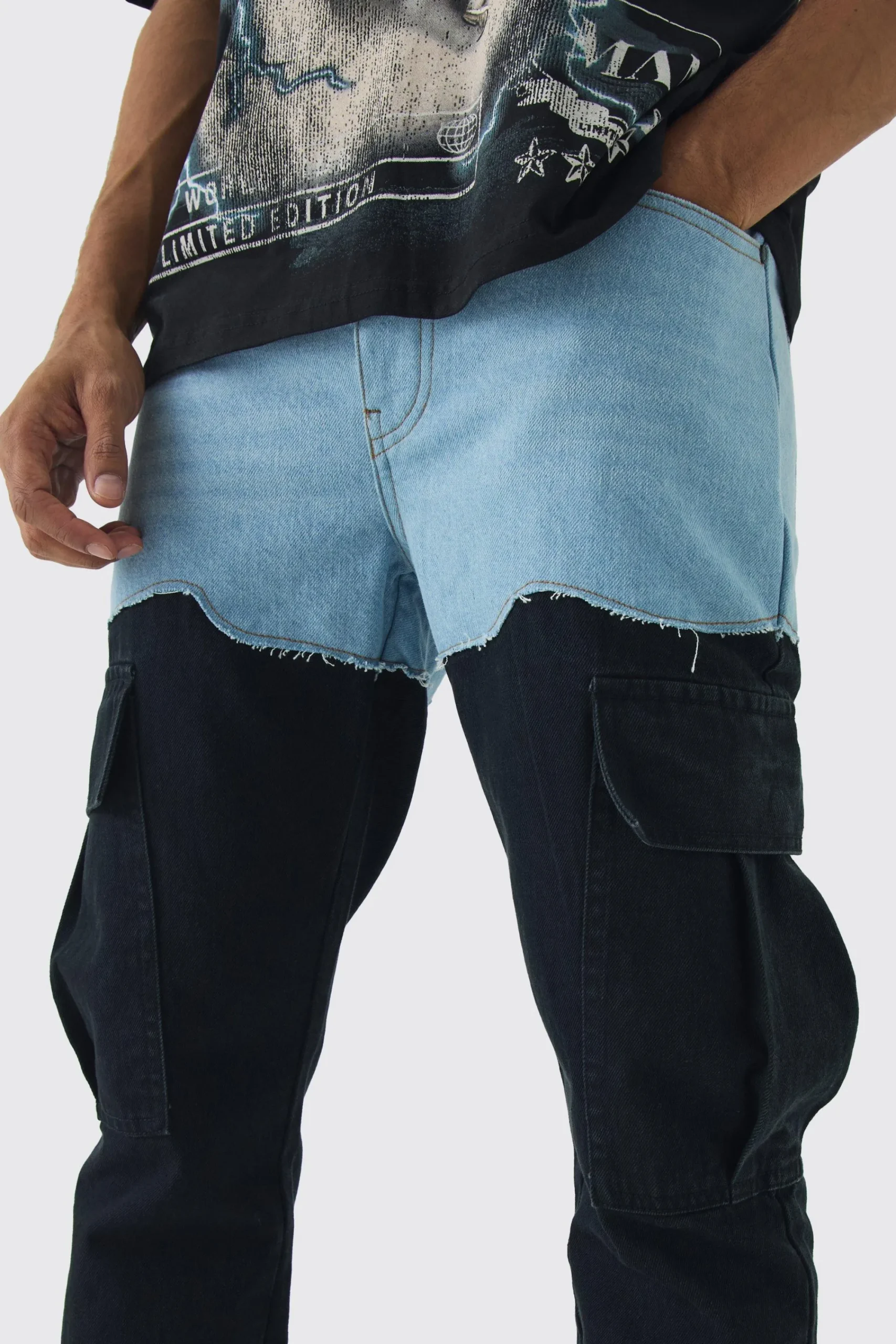 boohooMAN Slim Rigid Spliced Cargo Denim Jeans | UK| Trousers|Jeans