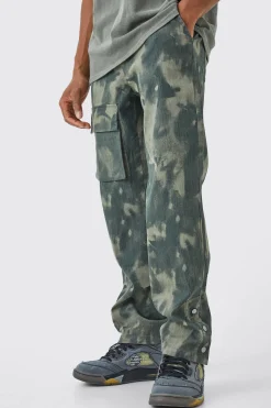 boohooMAN Slim Smoke Camo Cargo Trouser With Popper Hem | UK| Trousers