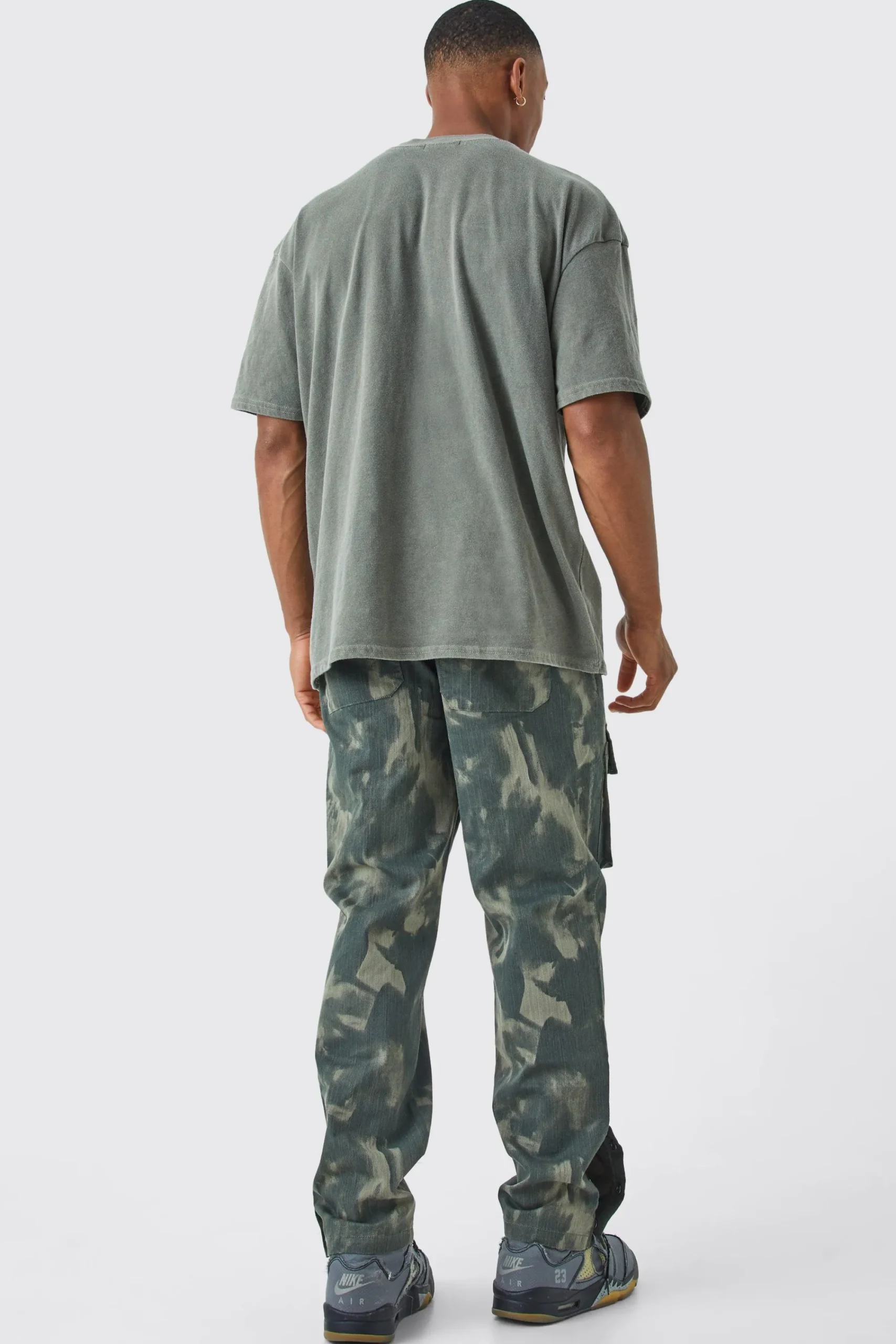 boohooMAN Slim Smoke Camo Cargo Trouser With Popper Hem | UK| Trousers