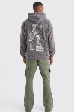 boohooMAN Slim Stacked Flare Camo Gusset Rip And Repair Trouser | UK| Trousers