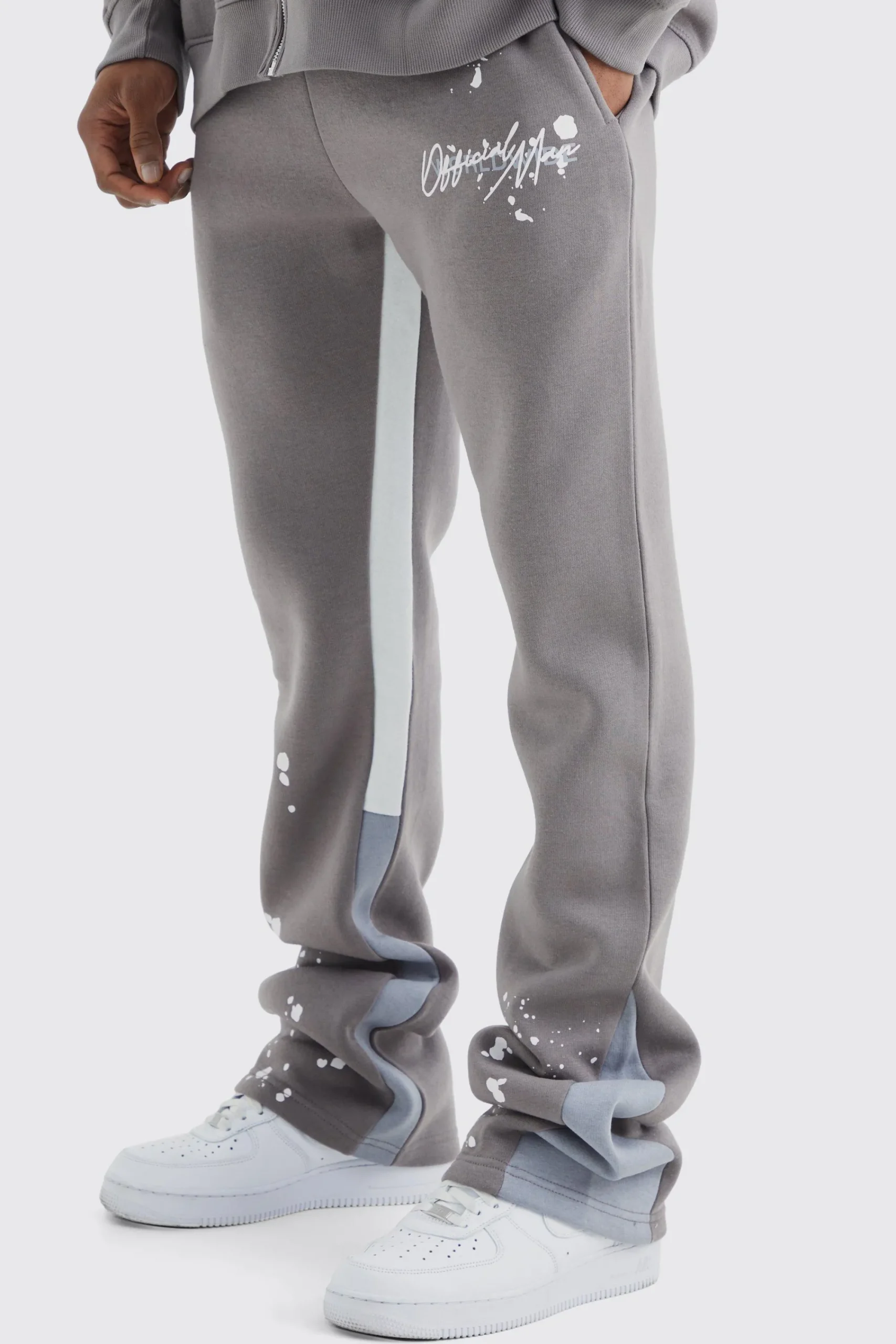 boohooMAN Slim Stacked Flare Jogger With Gusset Panel | UK| Trousers|Joggers