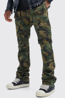 boohooMAN Slim Stacked Flare Multi Cargo Camo Bandana Trouser | UK| Trousers