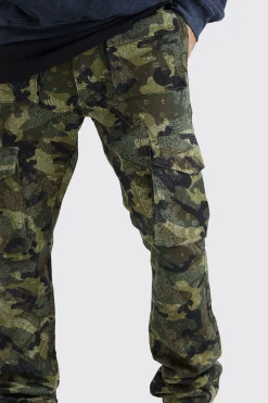 boohooMAN Slim Stacked Flare Multi Cargo Camo Bandana Trouser | UK| Trousers