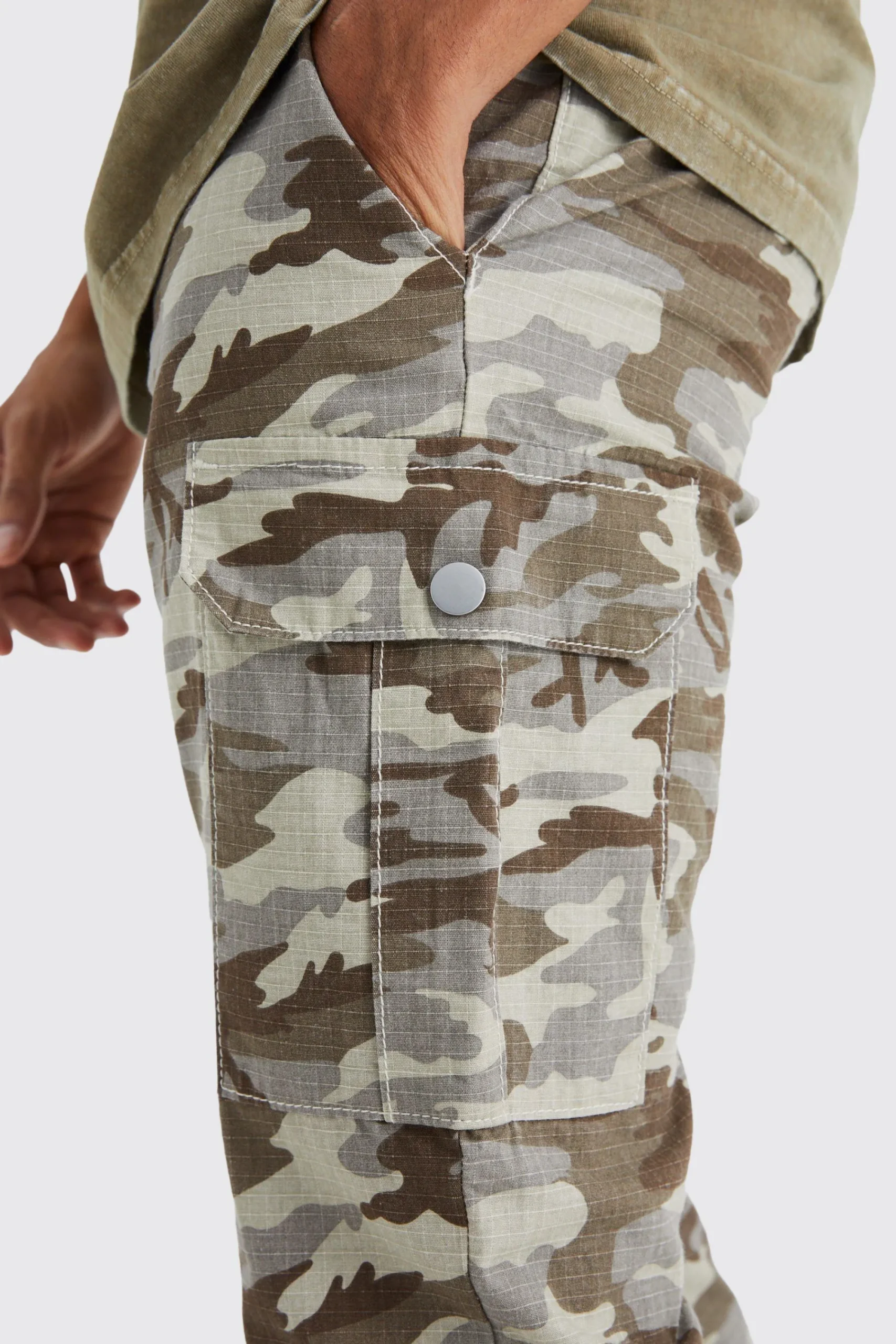 boohooMAN Slim Stacked Ripstop Split Hem Cargo Camo Trouser | UK| Trousers