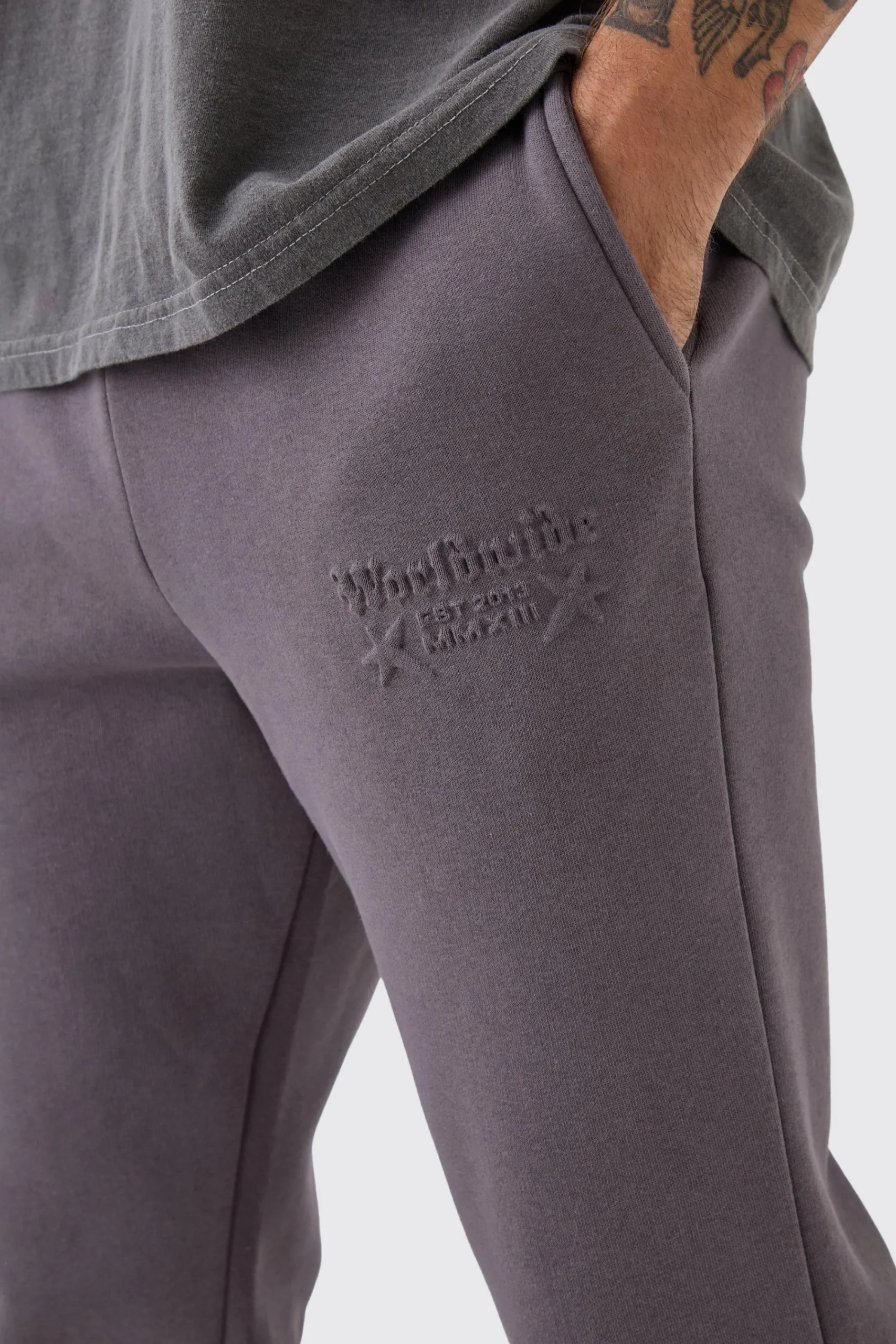 boohooMAN Slim Stacked Worldwide Emboss Joggers | UK| Joggers